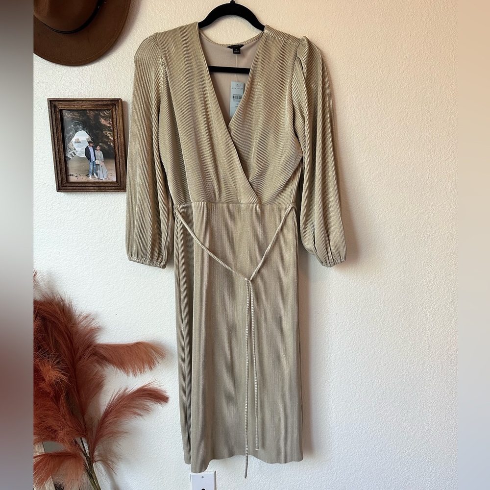 Gold midi tie dress